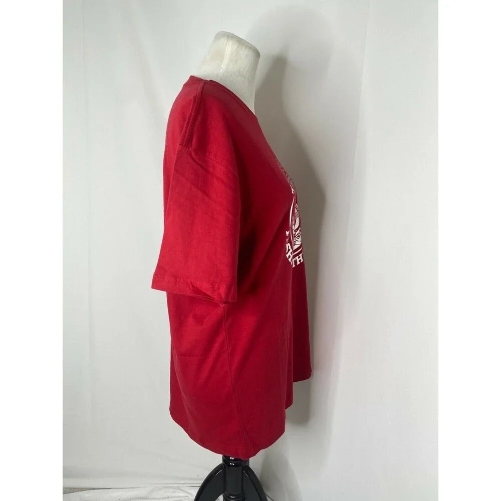 True Religion Buddha Foil Logo Shirt Mens Large Red Silver Short Sleeve Crewneck